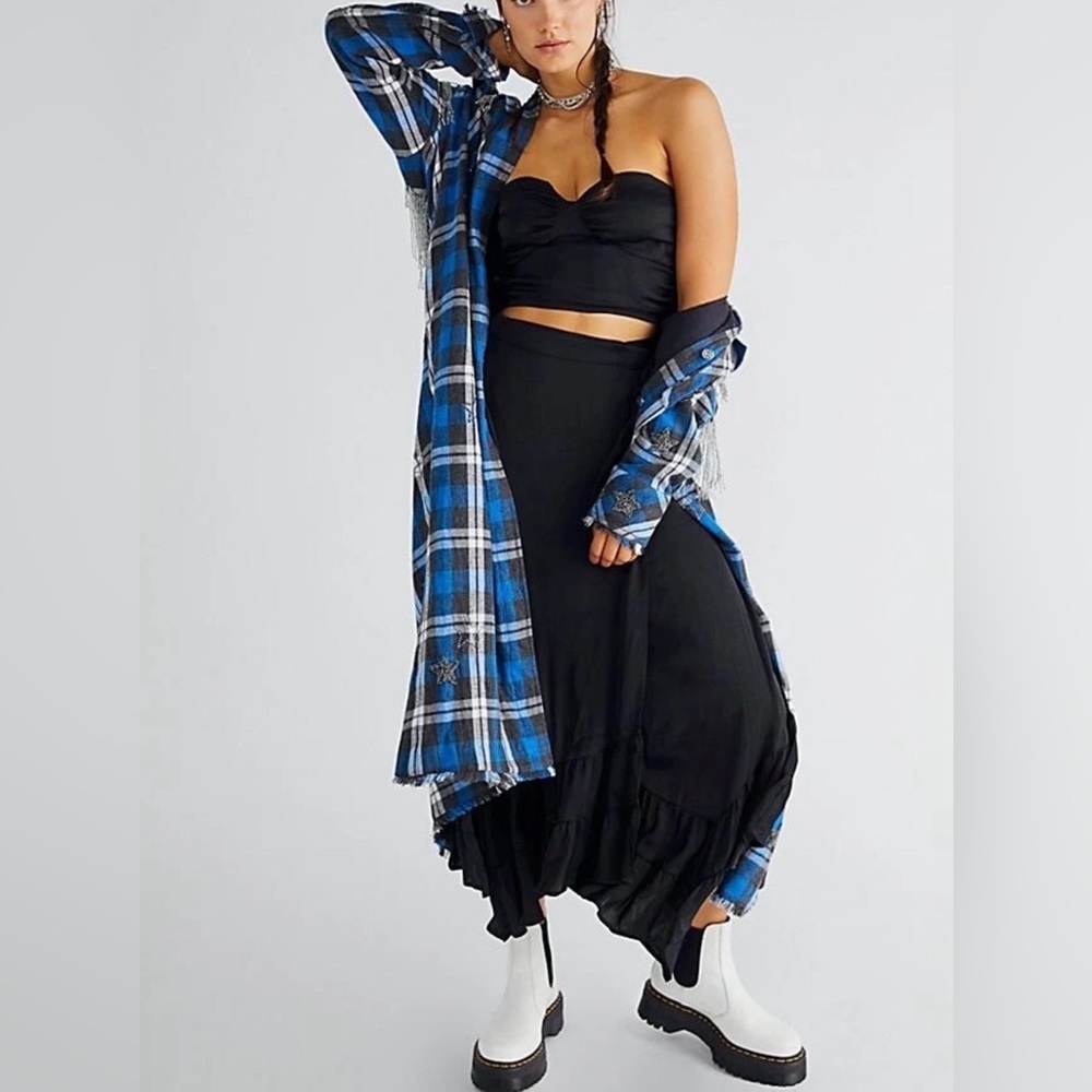 Free People Black Rendezvous Crop Top amd Maxi Wrap Skirt Set Womens Sz XL NWT